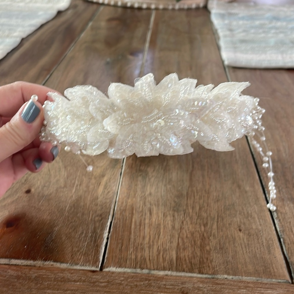 Bridal beaded headband with seed pearls and sequins gently worn once